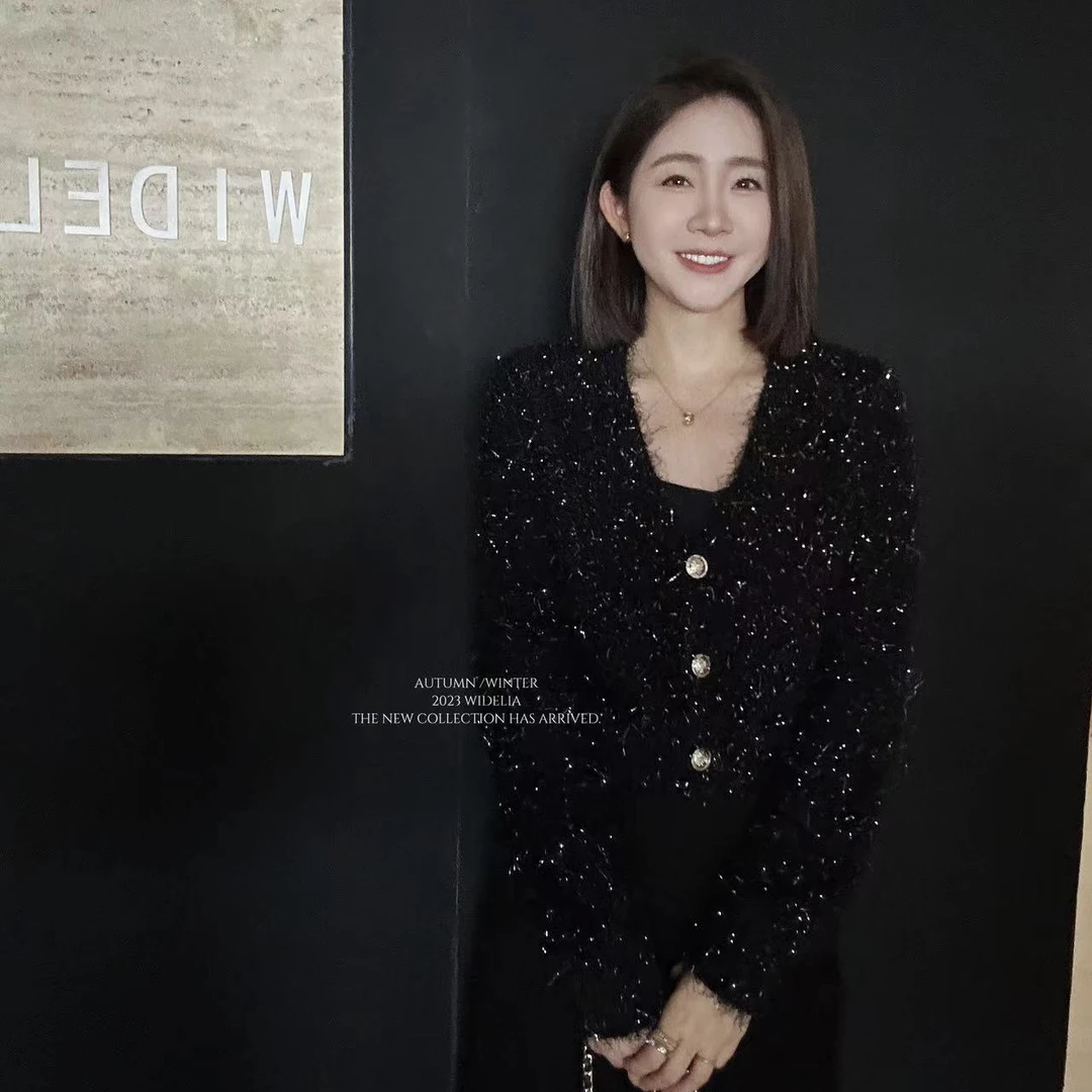 widelia林宝宝宽松简约休闲百搭时尚金丝气质小香风编织外套19823