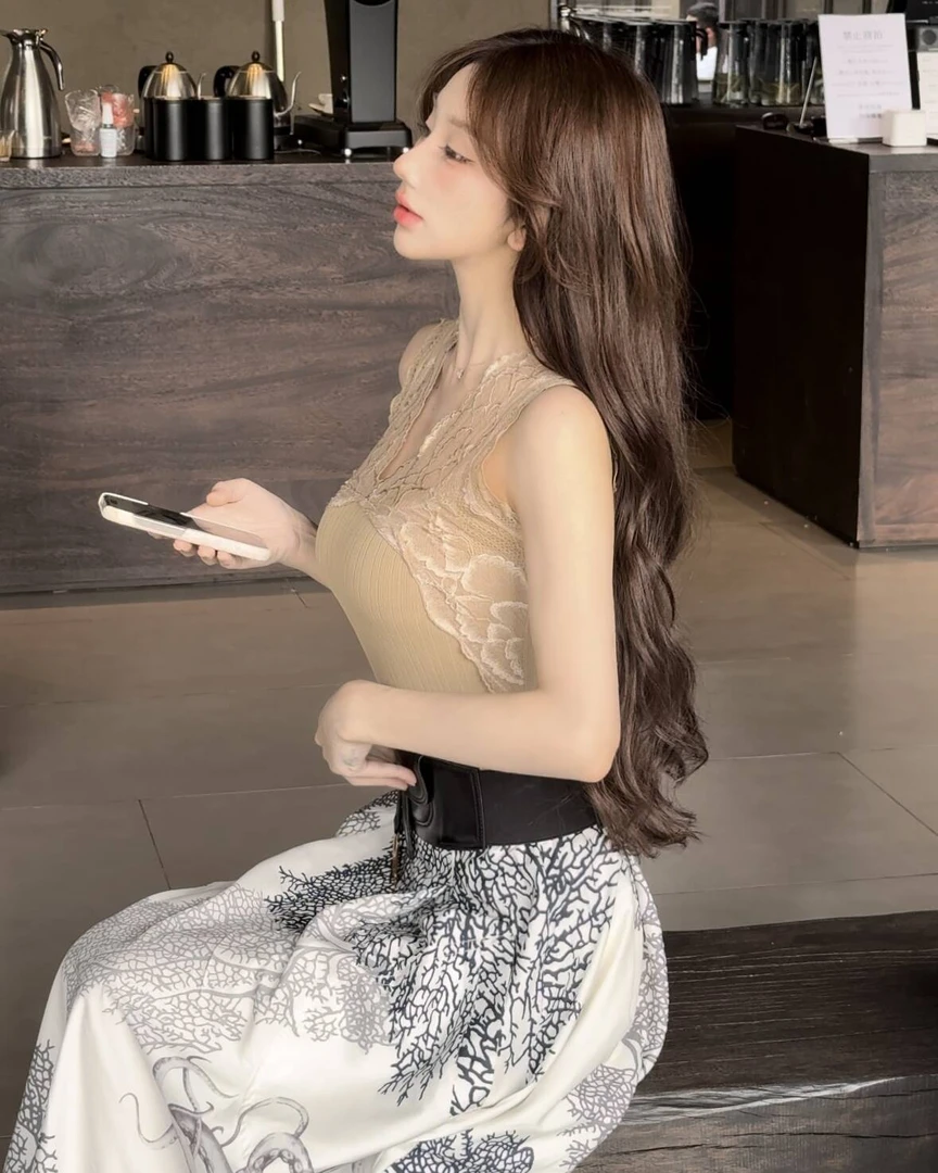 WW定制 「自成焦点」法式气质显瘦温柔仙女裙性感夏季上衣裙子套装