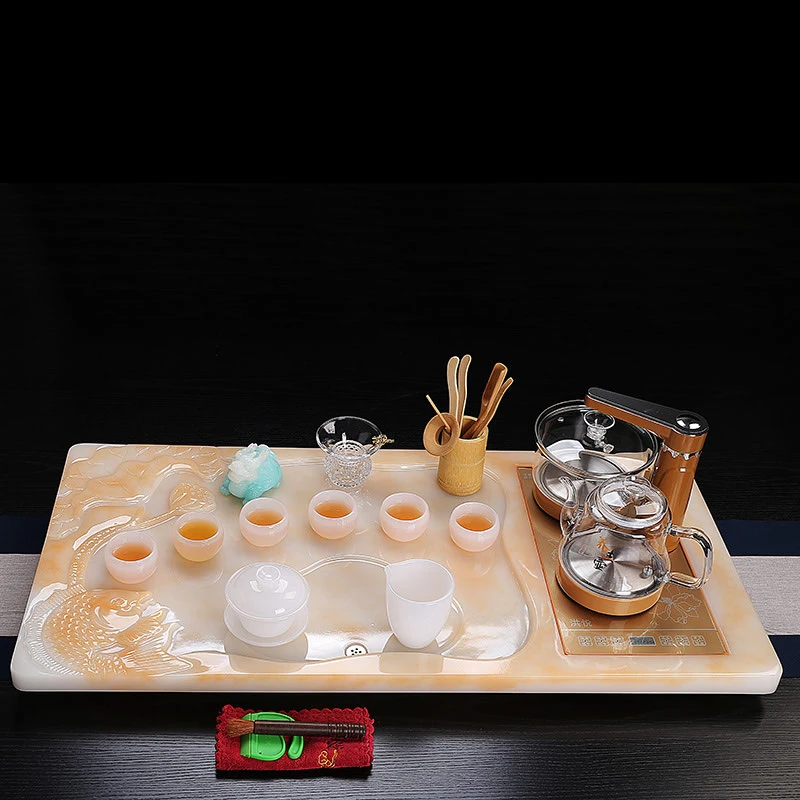 茶具套装茶盘整套装客厅家用全自动一体功夫茶台玉石茶几高端简约
