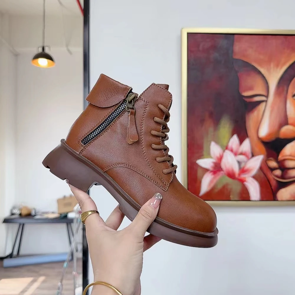 191新款双拉链系带圆头舒适百搭马丁靴仓