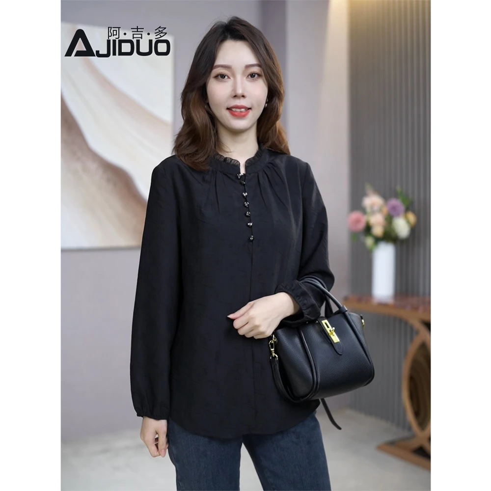 百搭黑色衬衫女春2025新款轻奢高级感气质千金风衬衣长袖法式上衣