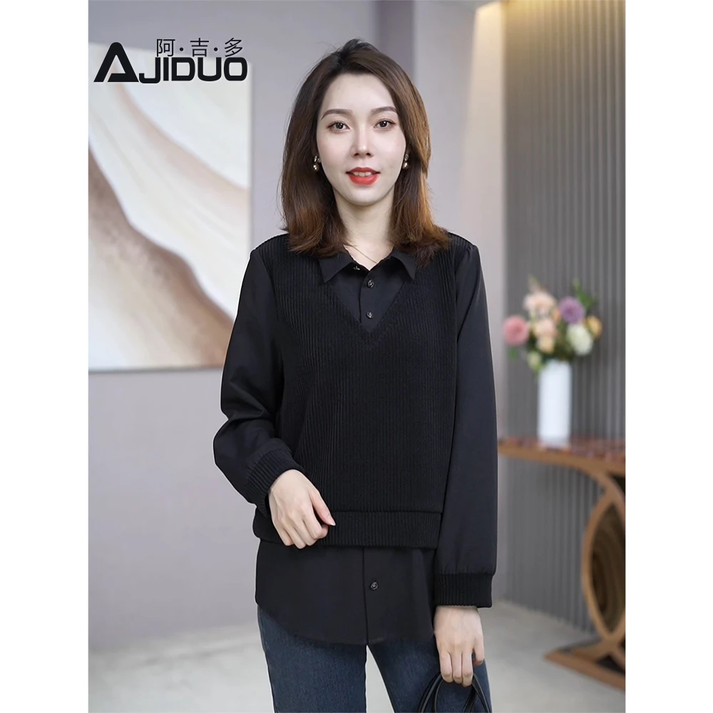 假两件气质通勤衬衫女2024新款设计感大码宽松显瘦衬衣拼接上衣