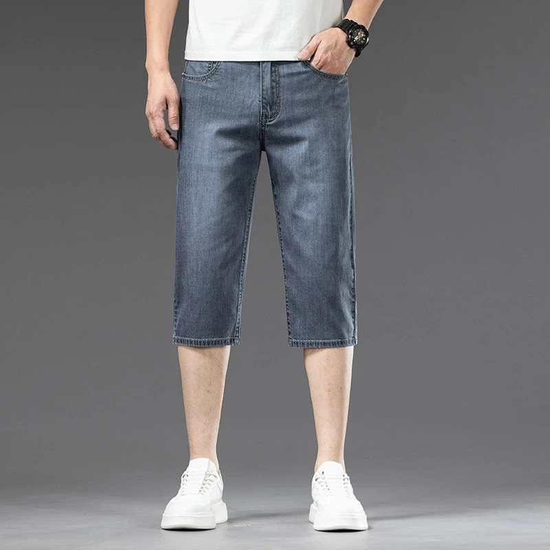 牛仔裤男士短裤休闲夏季薄款宽松弹力直筒百搭夏天潮流修身七分裤
