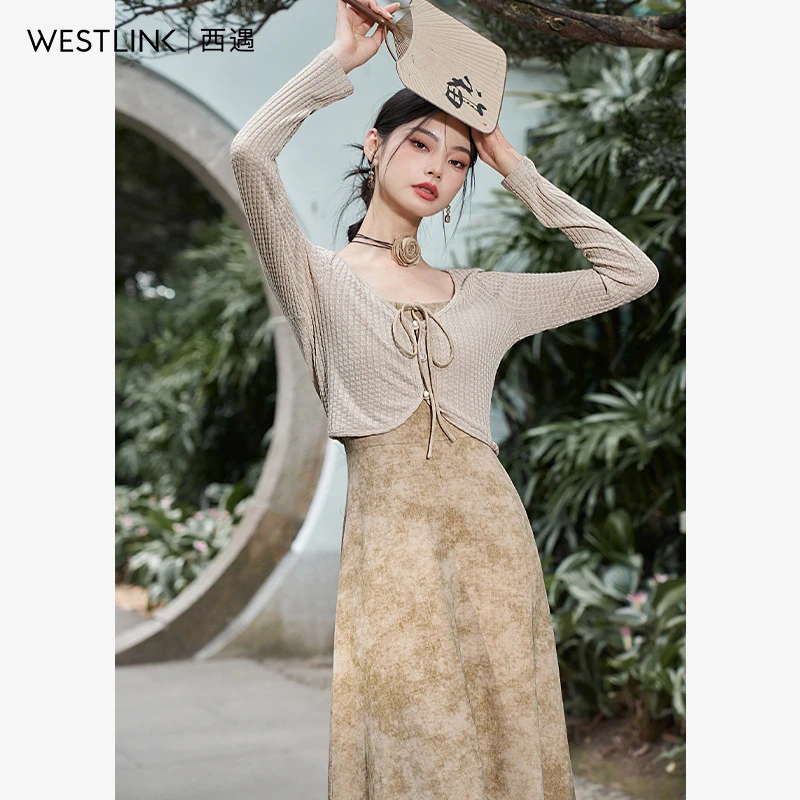 40179西遇法式针织开衫外套吊带裙两件套女2024