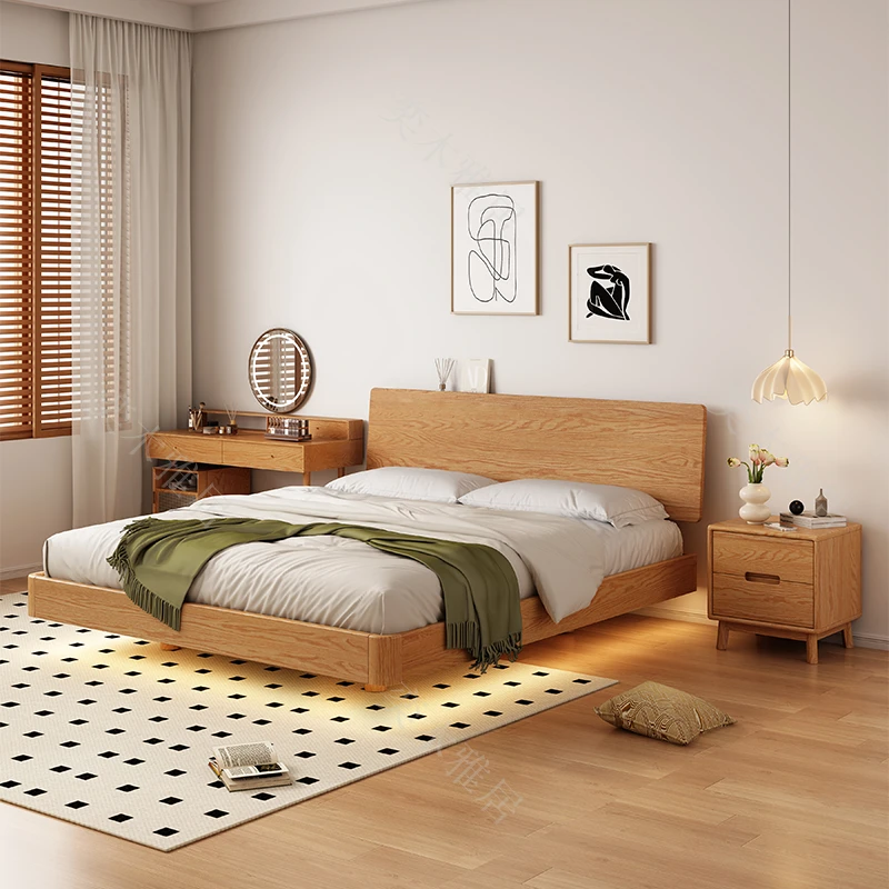 北美红橡木全实木1.5米悬浮床现代简约日式家用卧室1.8米实木床