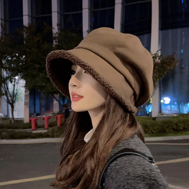 2024新爆款帽子女冬护耳加厚绒八角贝雷帽显脸小渔夫帽防晒棒球帽