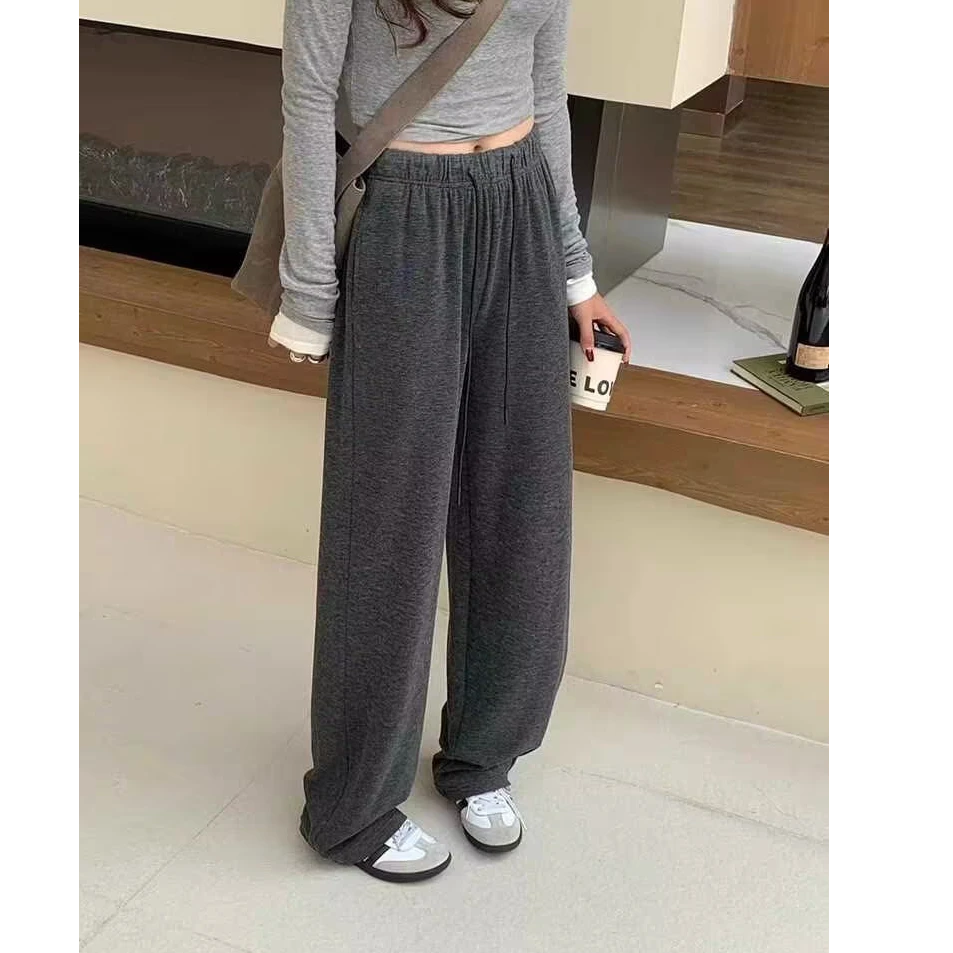 纪念日百货秋冬显瘦加绒休闲直筒裤时尚百搭外穿宽松垂感抽绳