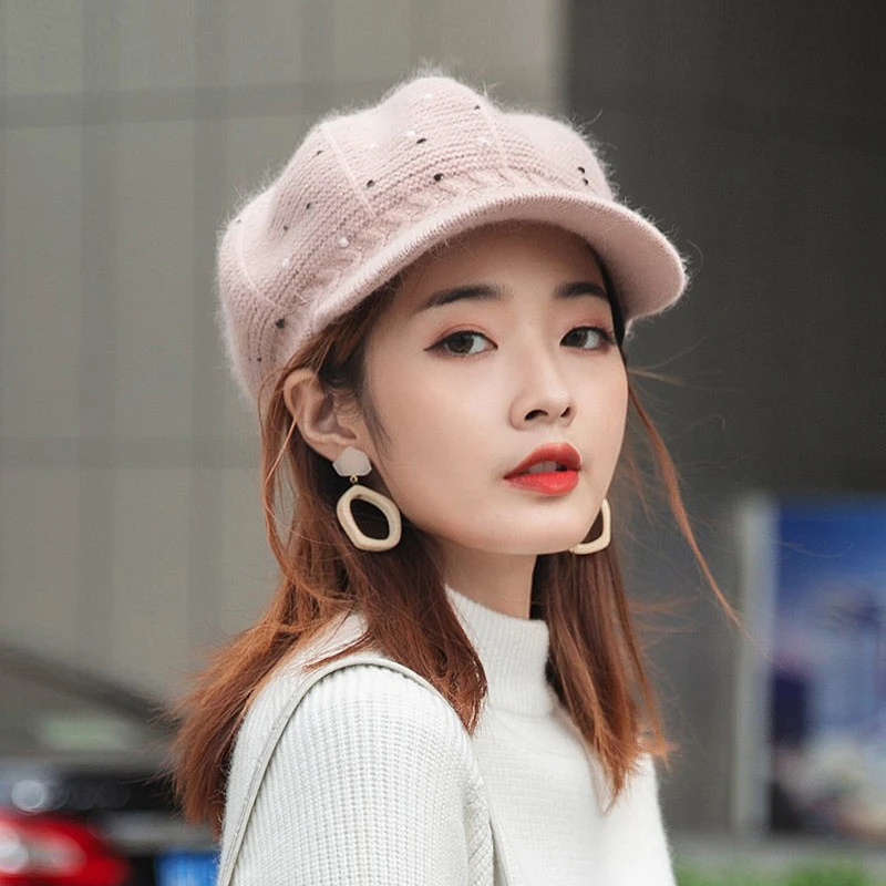 帽子女秋冬季韩版潮百搭防寒加绒针织帽鸭舌保暖帽冬天加厚毛线帽