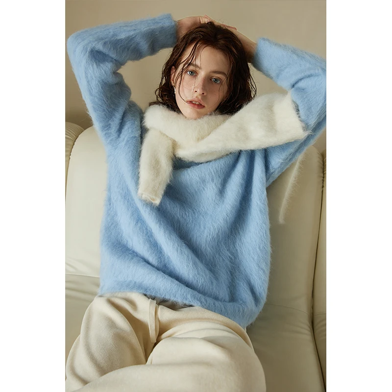 猫酱紫 羊驼毛毛衣女2025秋冬纯色慵懒感软糯针织上衣