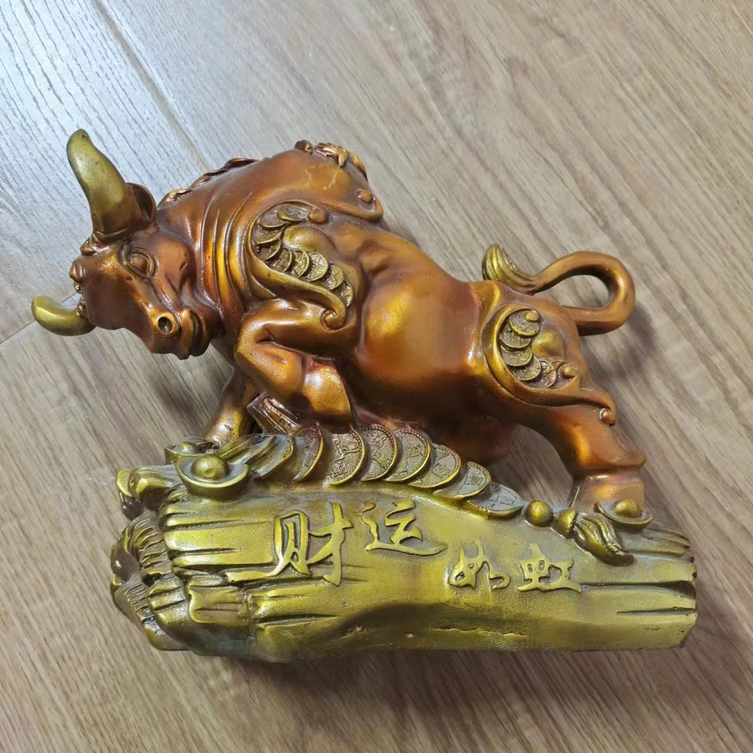 古玩铜器收藏仿古黄铜牛气冲天摆件包浆润泽家居工艺摆设K0079