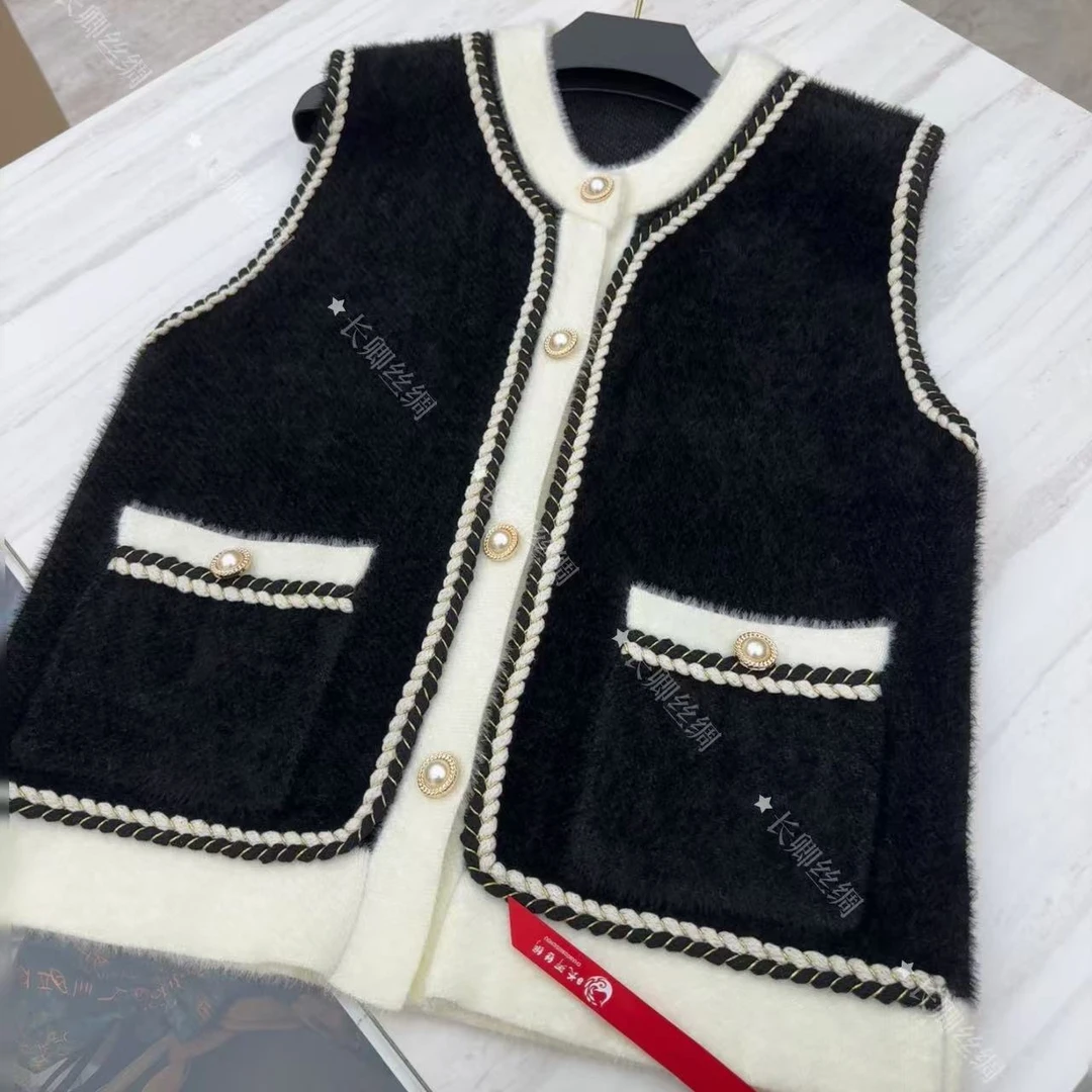 气质时尚针织马甲背心女2024新款貂绒马夹外套FY4120201