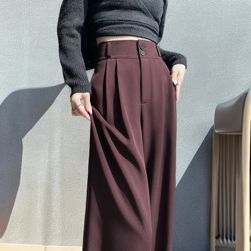 2025春夏安可拉红高级感窄版西装阔腿裤女高腰垂感显瘦休闲拖地裤