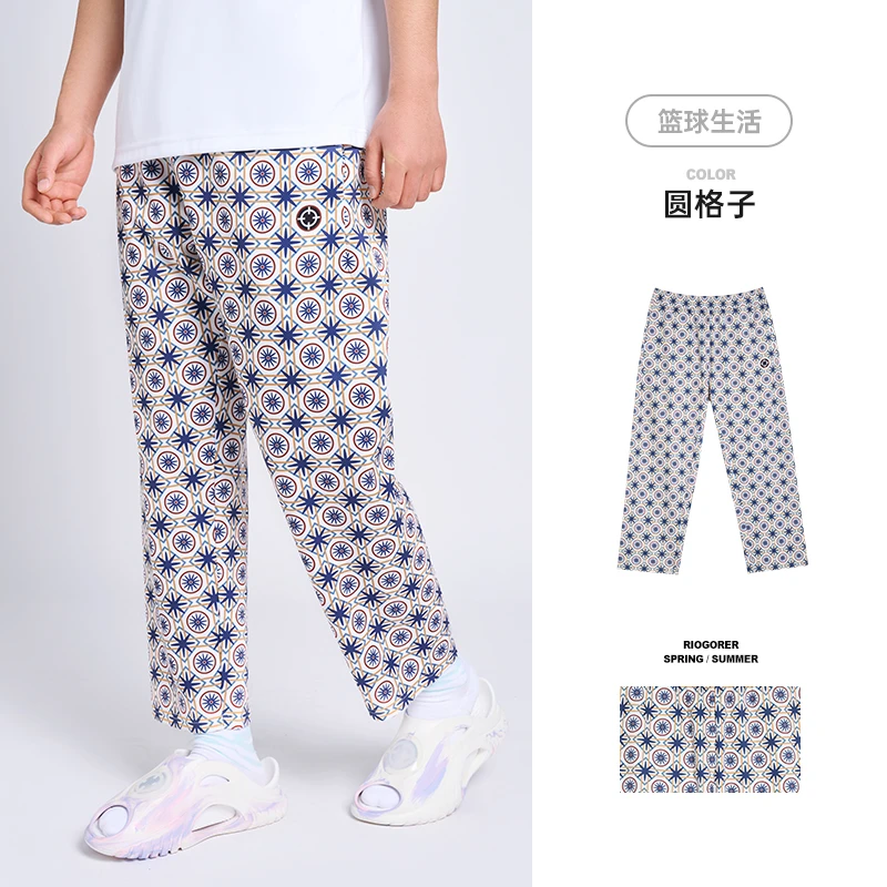 【现货当天发】准者花裤子数码印美式休闲裤运动薄款凉感涂鸦九分裤