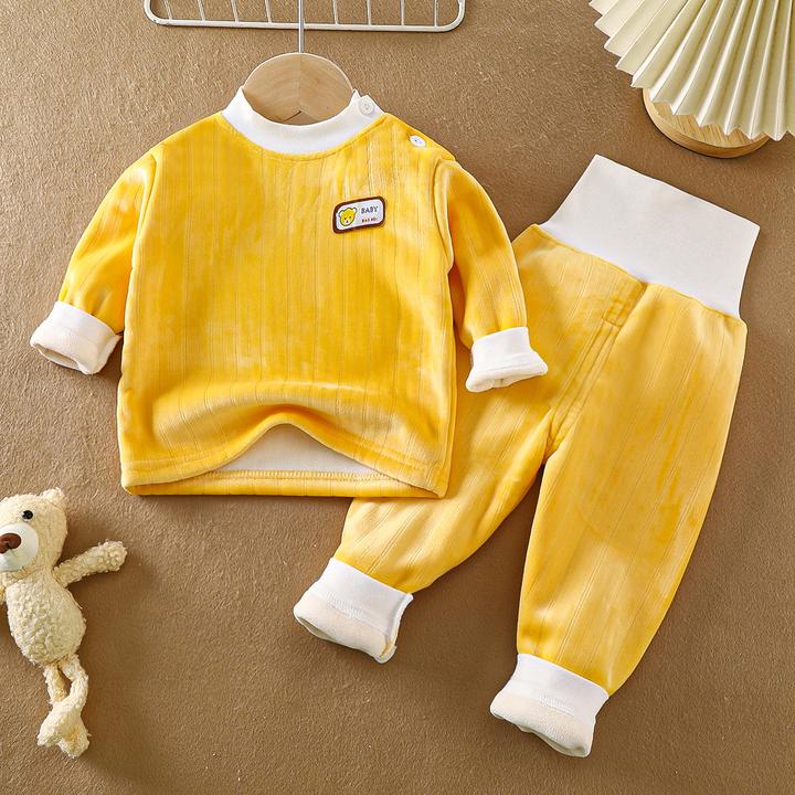 婴幼儿保暖内衣加绒加厚宝宝秋冬打底睡衣儿童高腰护肚秋衣两件套