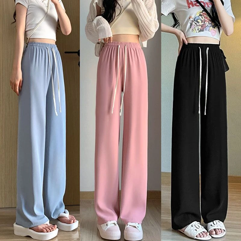 冰丝阔腿裤女2024夏天新款窄版薄款垂感显瘦宽松直筒女士休闲裤子