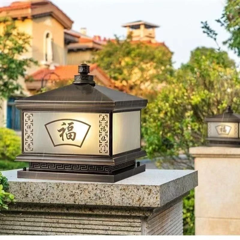 新中式太阳能柱头灯接电款两用户外别墅围墙大门柱子灯防水庭院灯