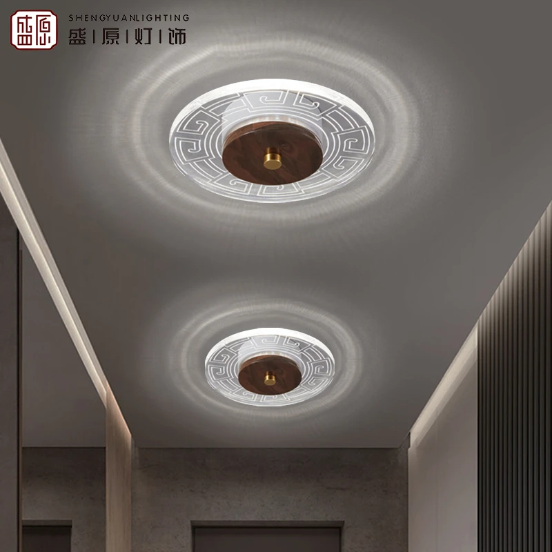 新中式铜+黑胡桃木过道灯玄关灯中国风现代禅意简约2022新款家用