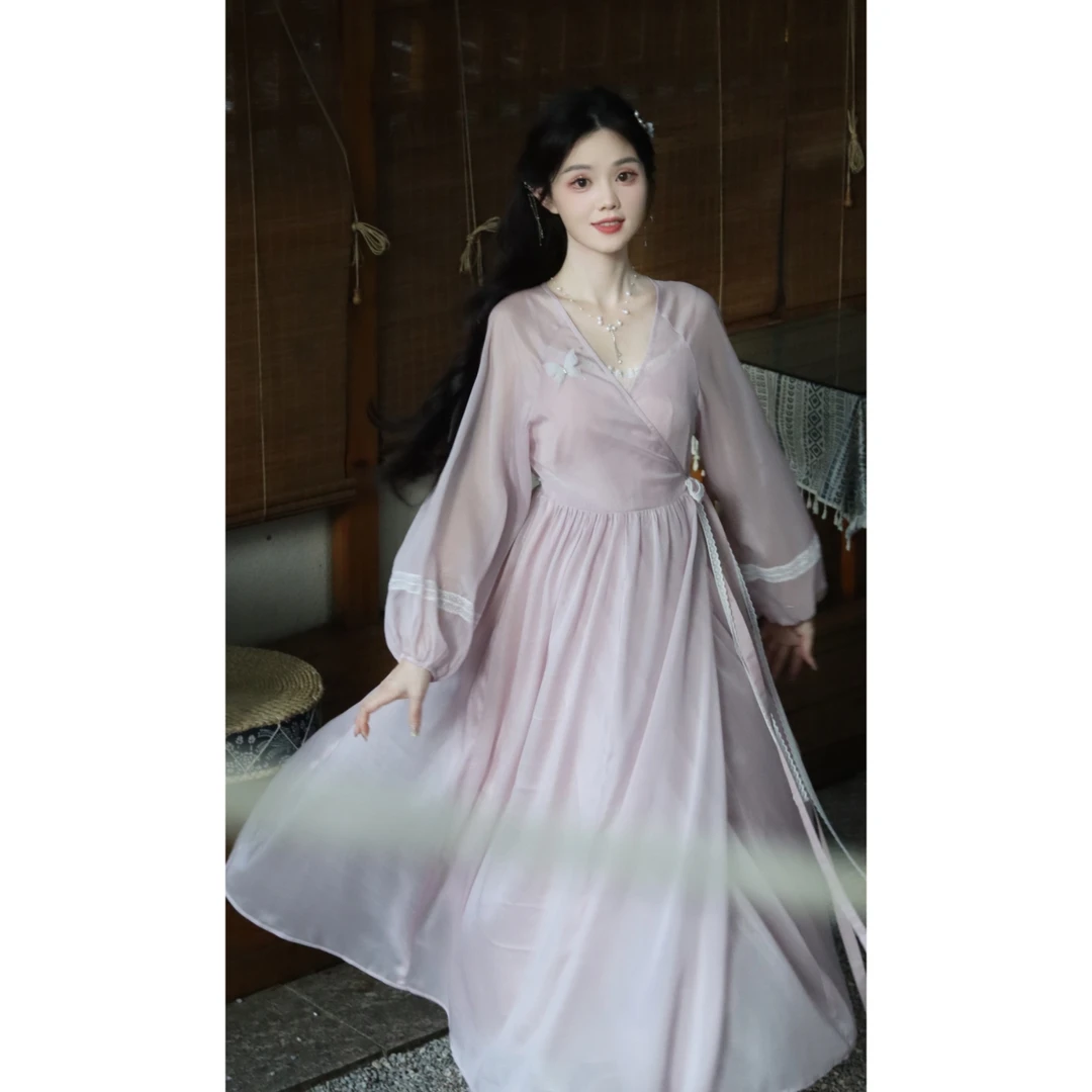 瑶西【月下瑶池】原创设计仙气灵动收腰连衣裙汉元素两件套仙女裙