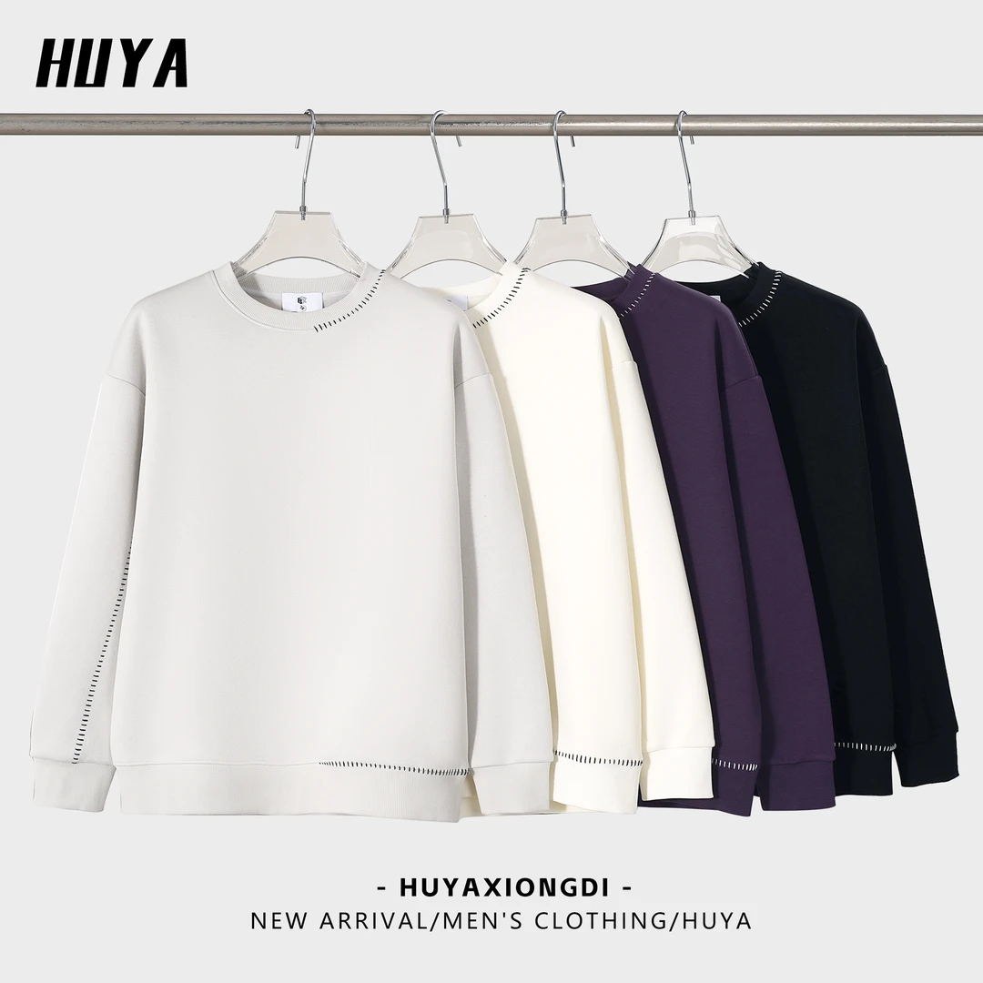 虎牙兄弟男士加绒卫衣秋冬款爆款明线拼接休闲圆领套头长袖82068