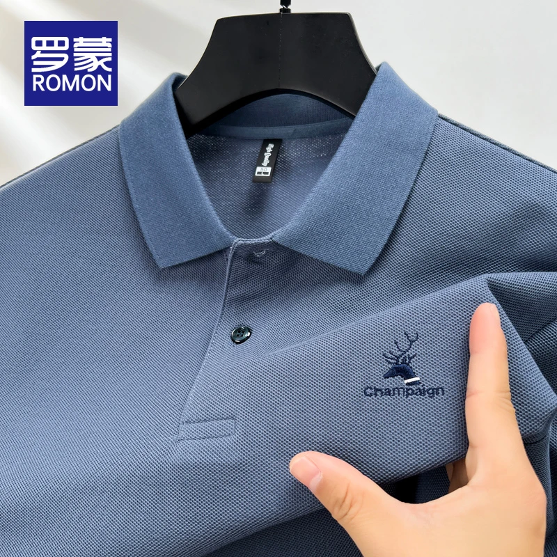 罗蒙翻领短袖t恤男款夏季薄款男士时尚polo衫男半袖男装刺绣上衣