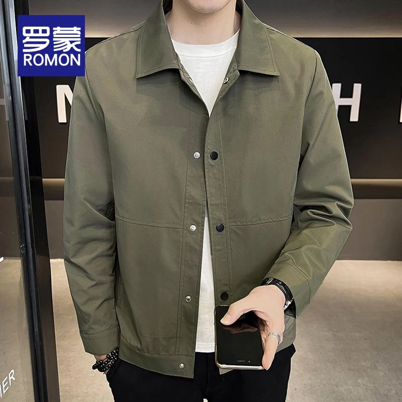 罗蒙男士简约时尚夹克外套男春秋款翻领男装宽松休闲青年上衣男款