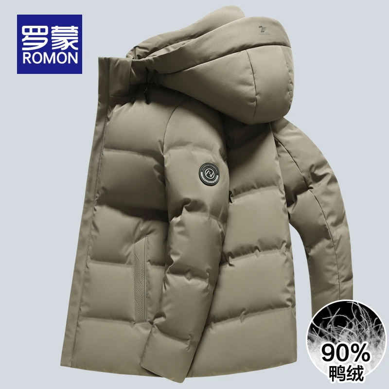 罗蒙男款羽绒服秋冬季男士连帽可拆卸加厚时尚商务羽绒休闲外套男