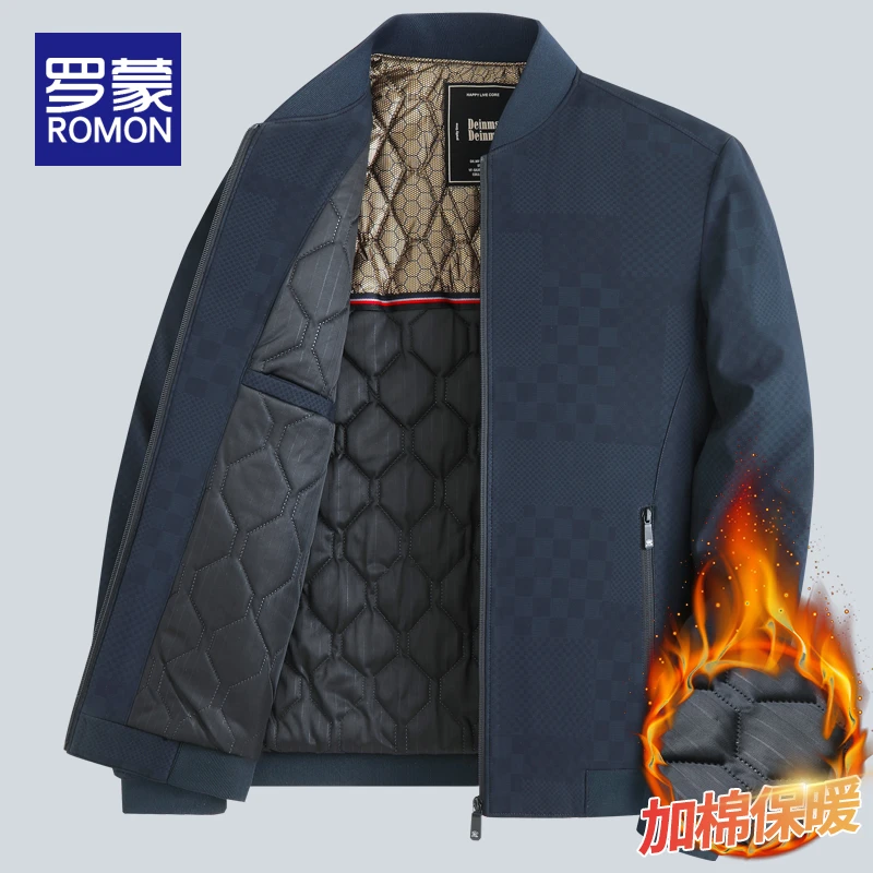 罗蒙男士加棉加厚夹克男款冬季新款保暖棉服时尚中年爸爸装外套男