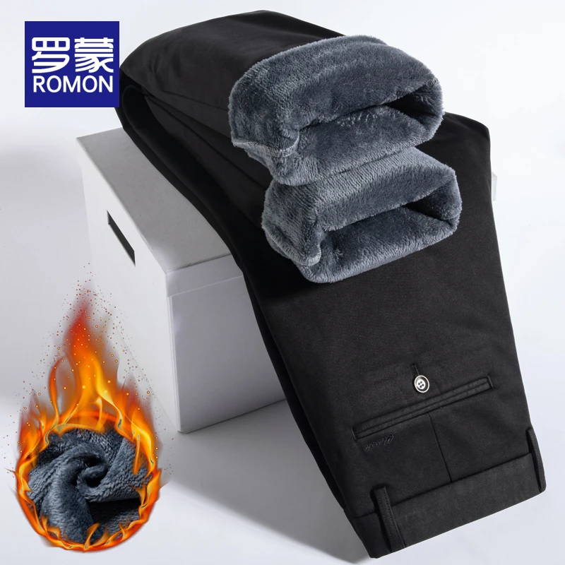 罗蒙冬季保暖休闲裤男士加绒加厚裤子男款秋冬男裤直筒宽松长裤男