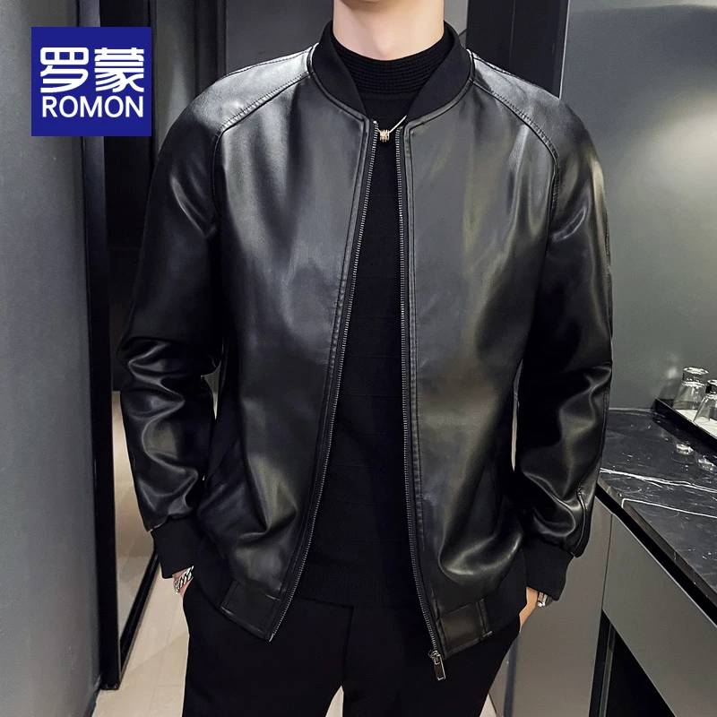 罗蒙春秋款皮衣外套男2025新款百搭男装冬季痞帅立领夹克男款上衣