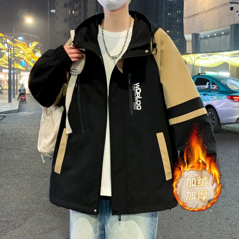 2024年青少年冬季加绒加厚夹克外套休闲时尚阳光帅气学生潮流连帽