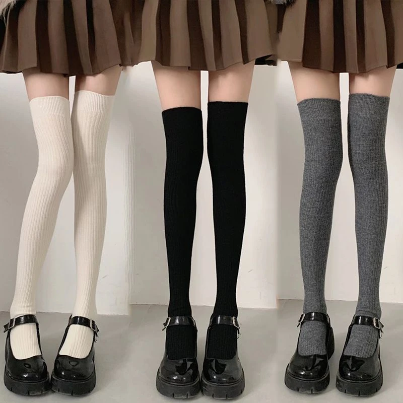 ins长筒袜白色纯色高筒袜女生学生大腿袜日系jk拼接长筒袜堆堆袜