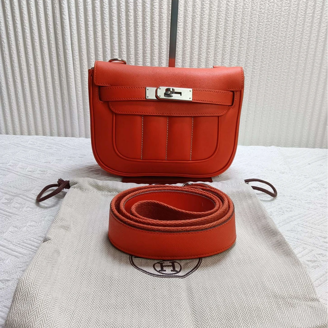 99新 Hermes/爱马仕 爱马仕橘色berline 19银扣单肩二奢包包