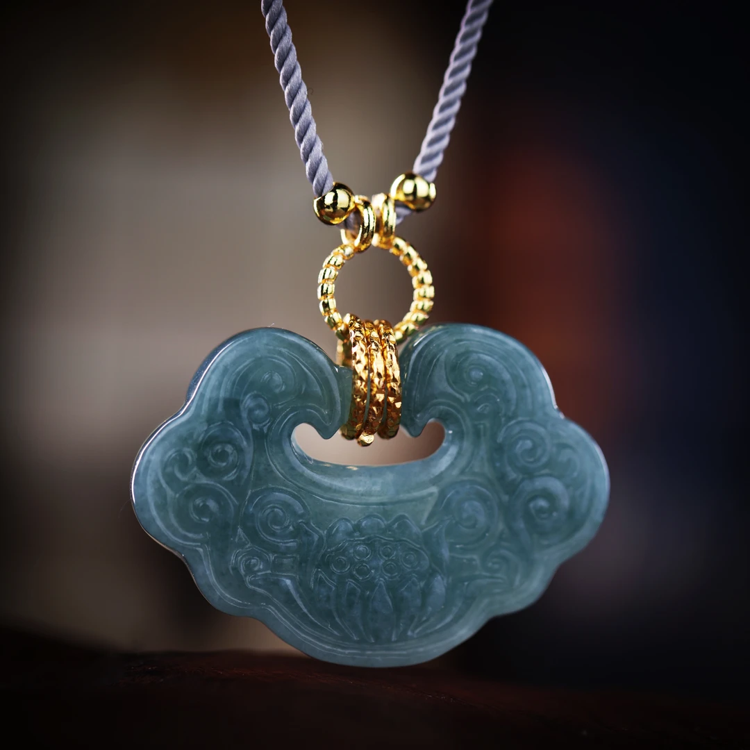 【甄选】天然A货翡翠如意锁吊坠项链时尚气质国风挂坠 KBR1025004