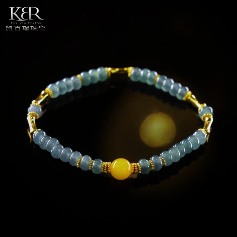 【甄选】新款高定设计款天然A货翡翠算盘珠蜜蜡手串女/发KBR0811004