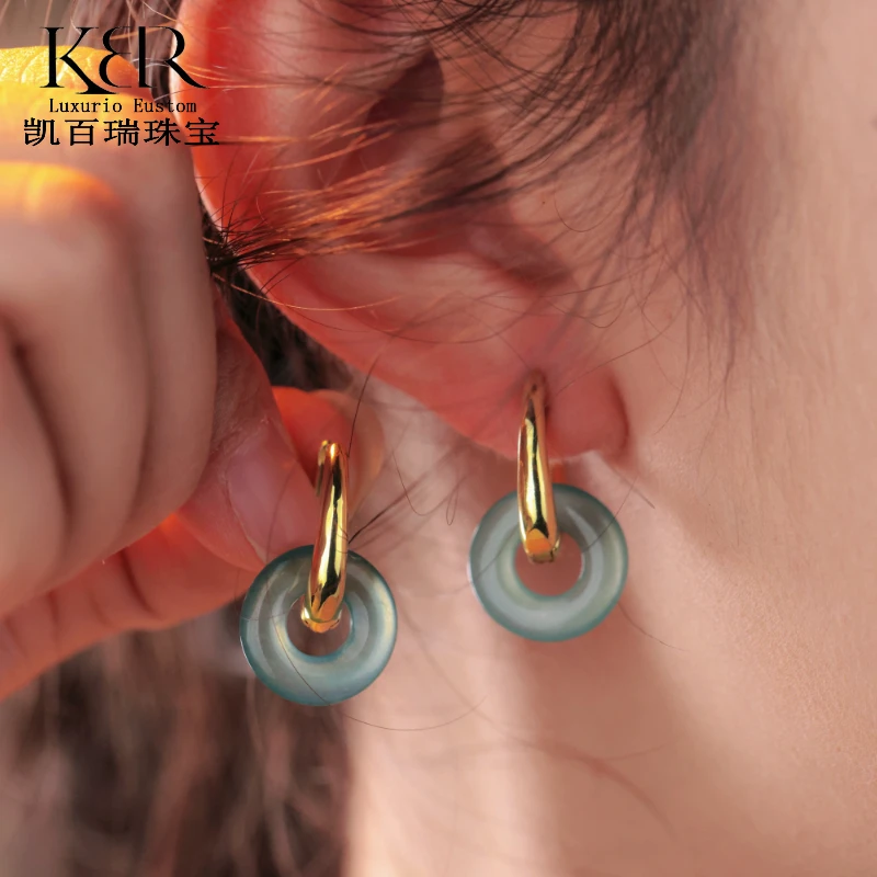 【颖有尽有】宝石光天然A货翡翠甜甜圈椭圆形耳饰耳环女 KBR1224002