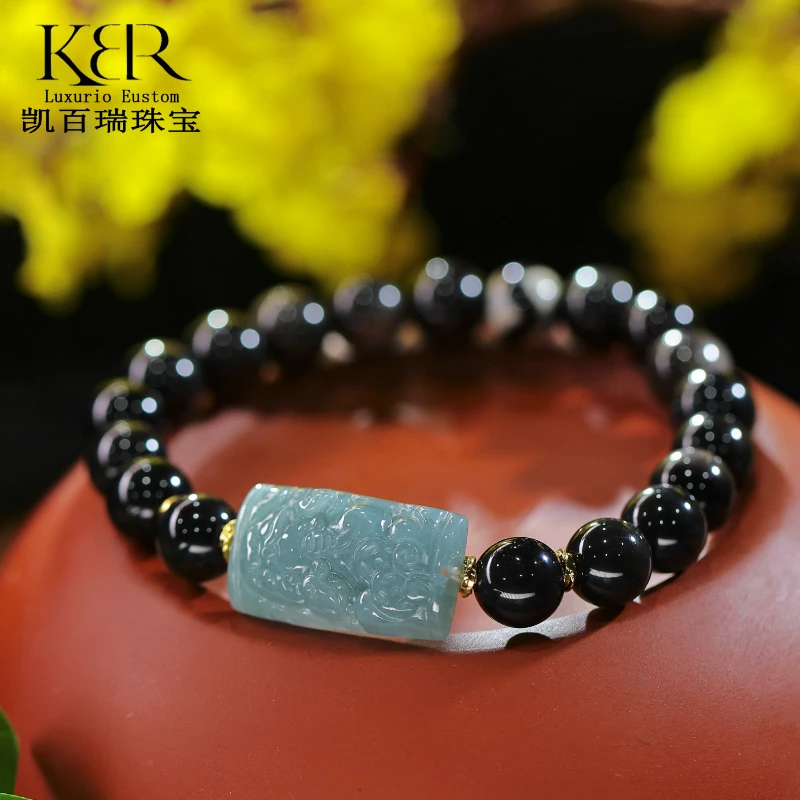 【甄选】设计款天然A货翡翠貔貅手牌手串简约百搭KBR1024001