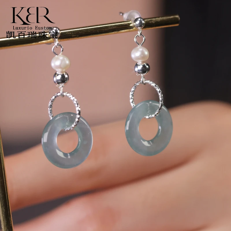 新款 天然A货翡翠珍珠耳环设计环环相扣简约时尚百搭 KBR1102009