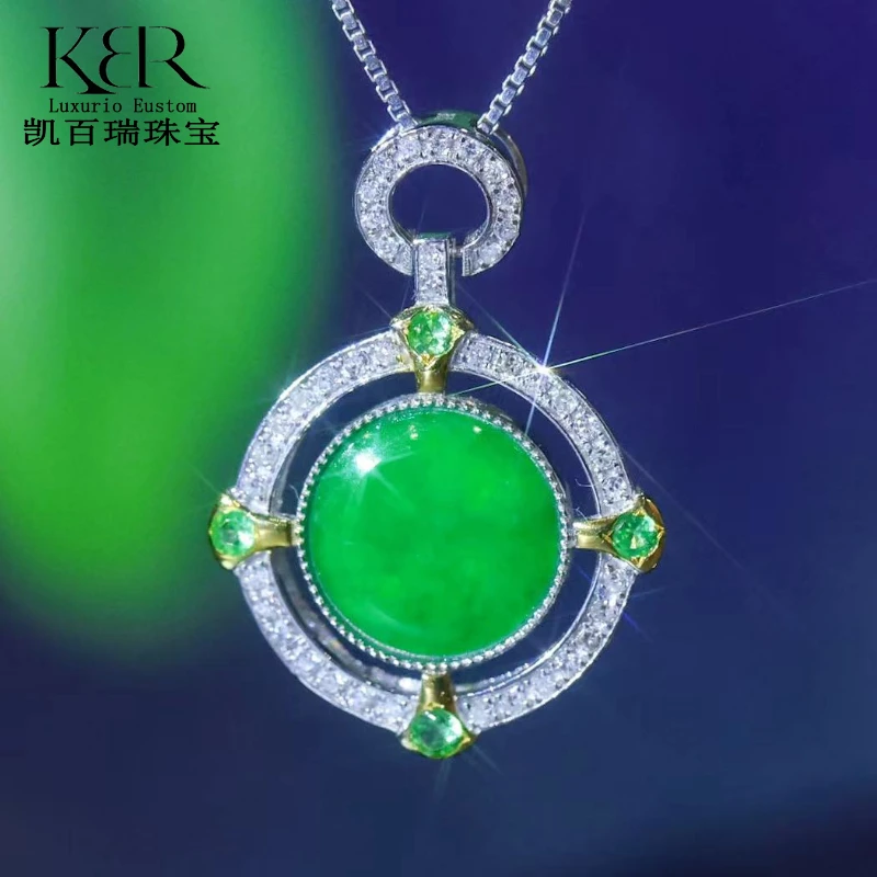 新品 缅甸18K金镶嵌天然A货翡翠吊坠 百搭简约气质女 KBR0811011