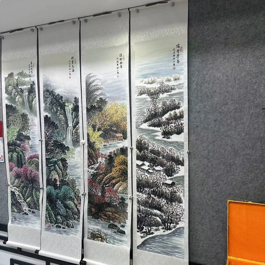 "山水四条屏"何江熊手绘画