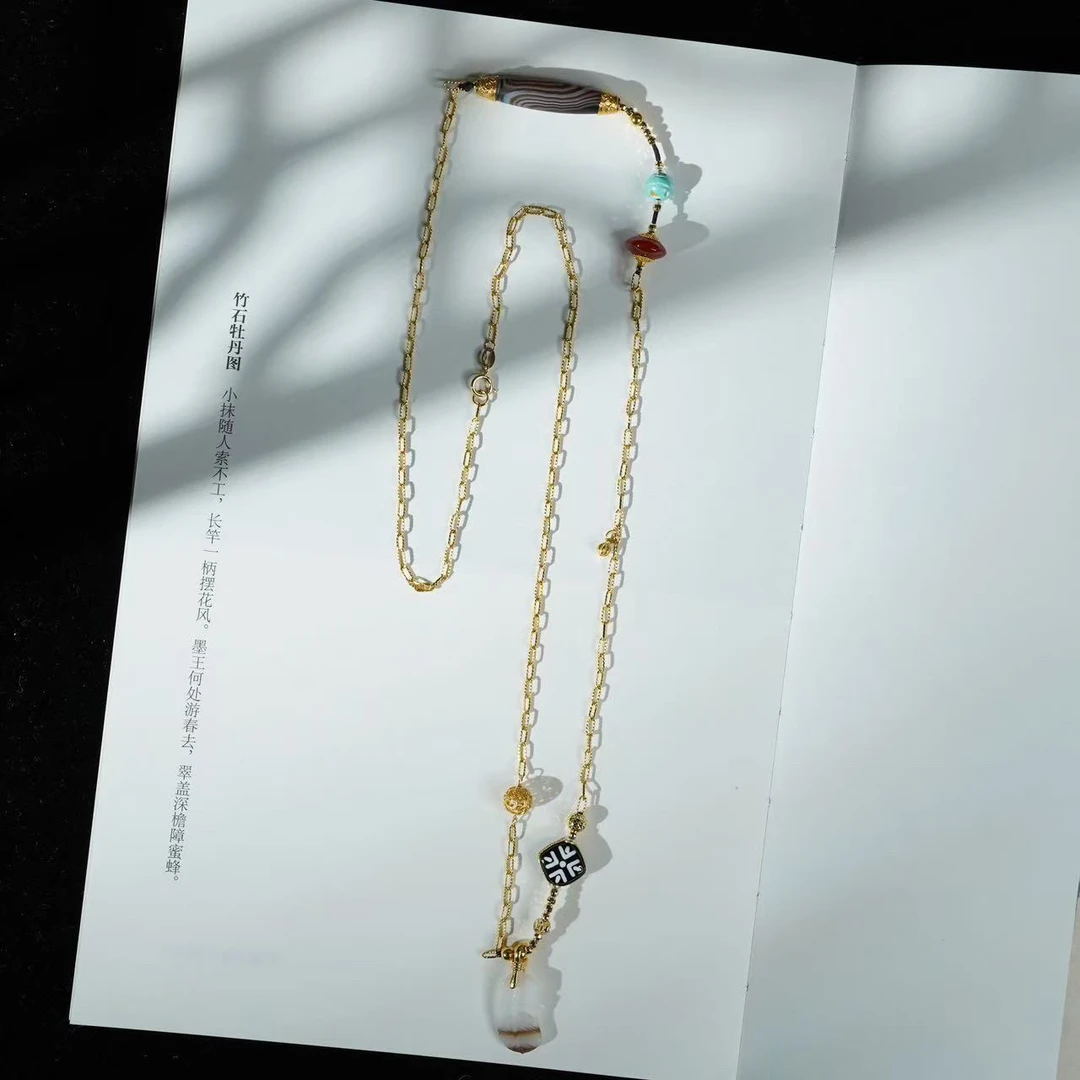 【北楉】玛瑙*18k金镶嵌厚金版万能链