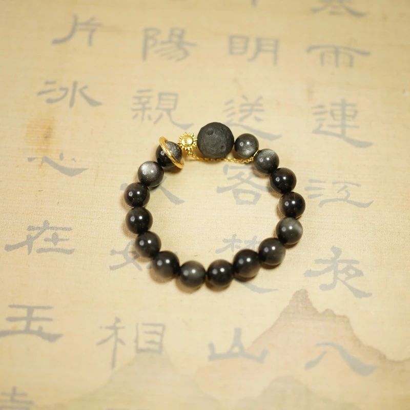 【佩洁】金曜石s925银镀金手串