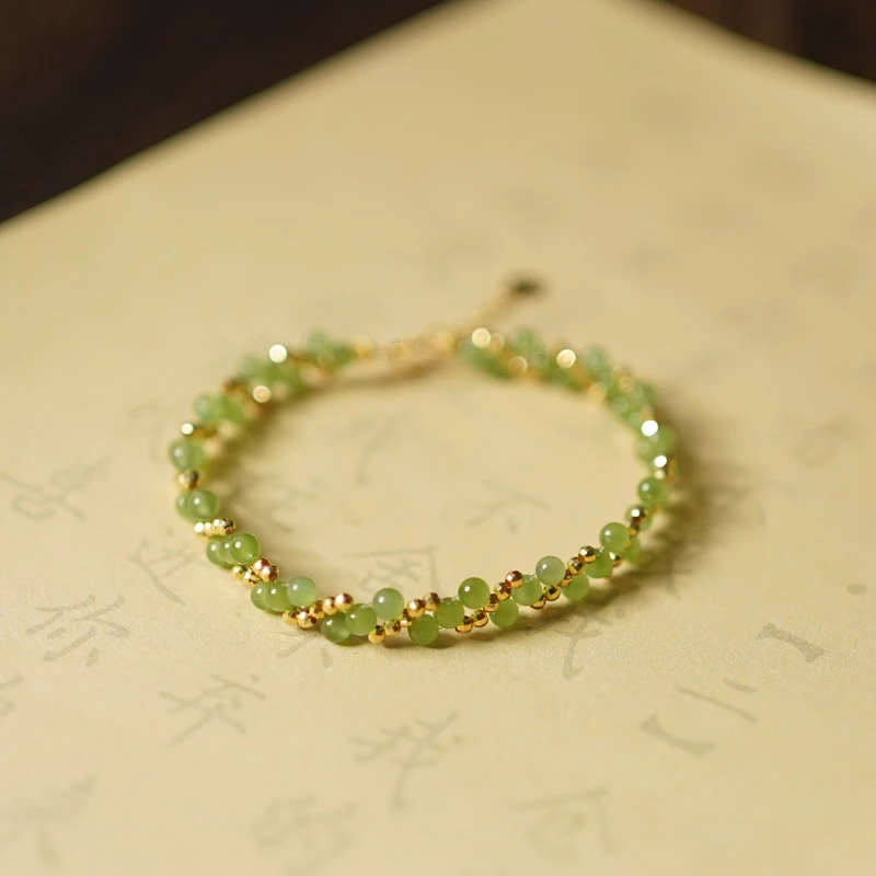 【表带】和田碧玉18k金编织手链