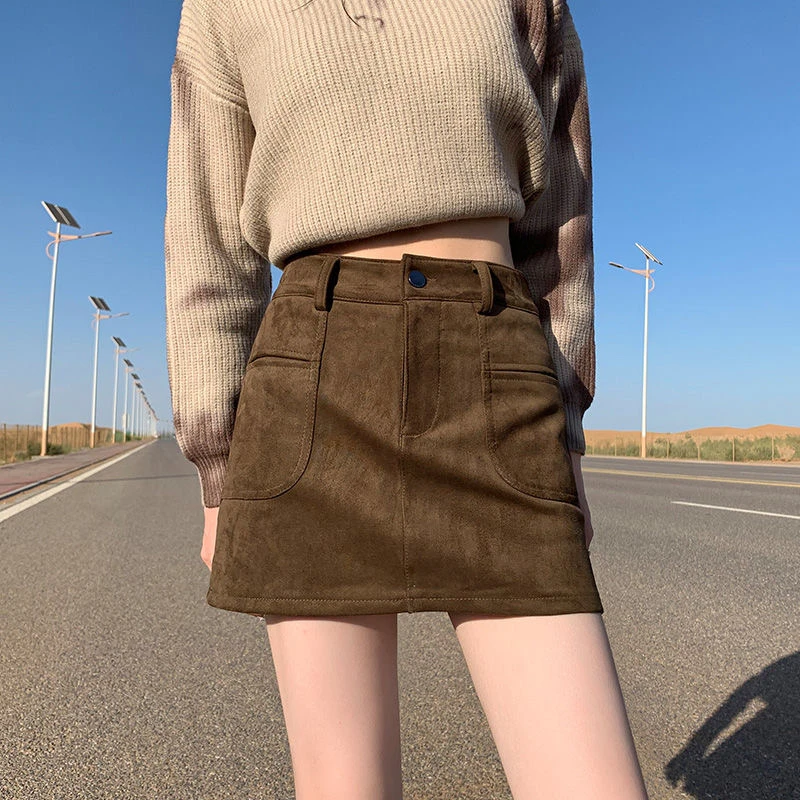 编号 801-850 复古显瘦高腰A字百搭短裙ins韩版设计感小个子