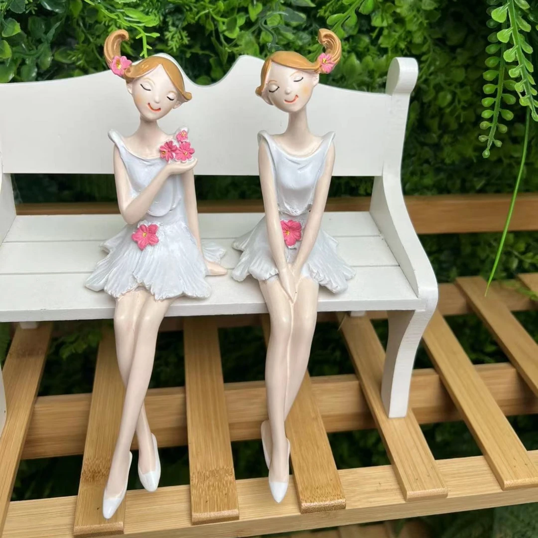 新款法式创意姐妹花树脂摆件花园阳台庭院生日礼物送女生