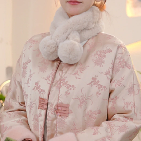 1823高品质定制毛毛围巾 冬季仿皮草交叉球球围脖保暖毛领