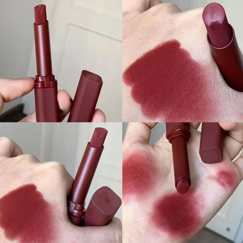 热辣新年红~复古空气感口红膏体黄黑皮显白浓郁栗子红棕唇膏唇泥