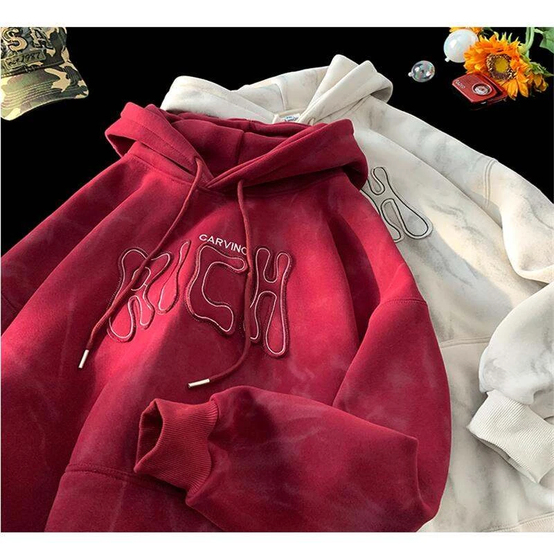 @MAX 秋冬重磅400g美式复古贴布刺绣休闲连帽脏脏卫衣男宽松ins