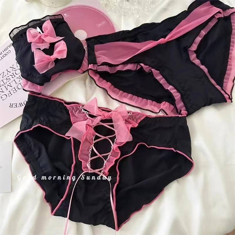 【墨粉女团】舒适性感蕾丝中腰火辣纯欲风镂空女士三角内裤