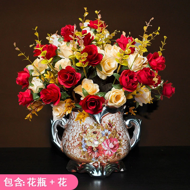 仿真花干花客厅摆件卧室装饰品假花植物玫瑰花束兰花玫瑰花茶