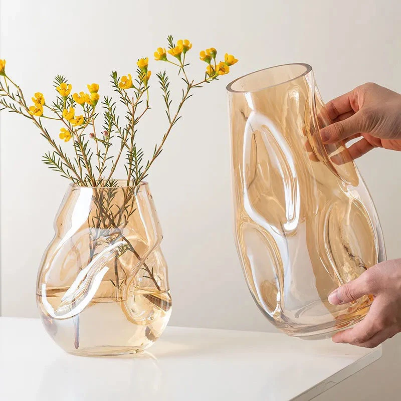 北欧简约不规则条纹玻璃花瓶现代家居客厅插花瓶花器创意装饰摆件